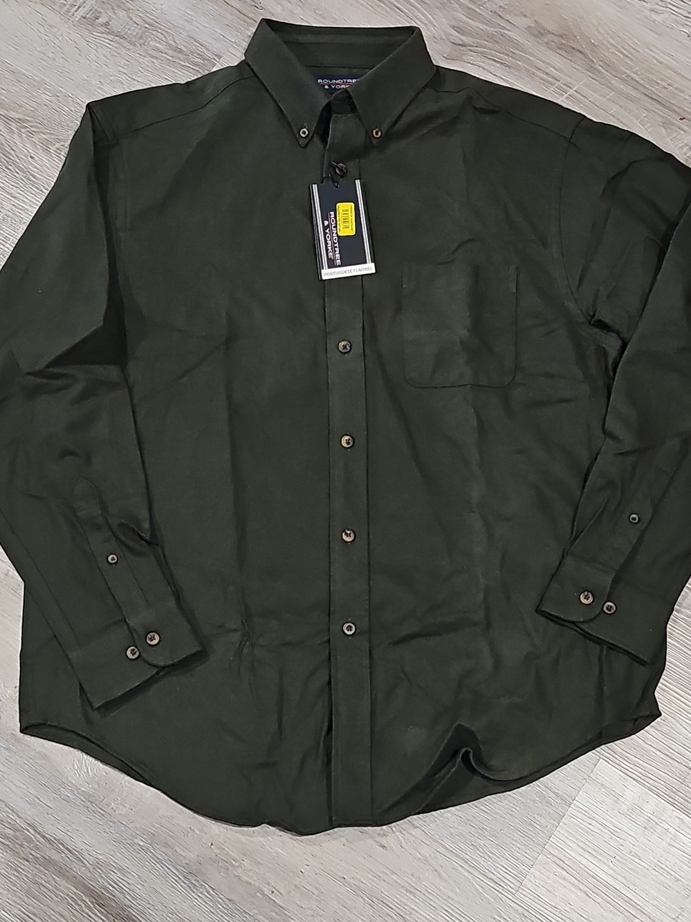 Roundtree & Yorke Olive Green Flannel Long-Sleeve Button-Down Shirt